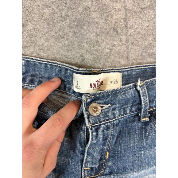 Hollister Denim Jean Cut Off Shorts Womens 1 Juniors Blue Distresses Sexy Summer - Picture 6 of 8